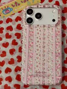 Girl Gold-Plated Gentle Floral INS Style Phone Case Compatible With IPhone 15, 17 Pro, 17 Pro Max, 16 Pro Max, 17 New Model Full Coverage Protective Cover, 15 Pro Soft Hand-Carried - Pink - View 2