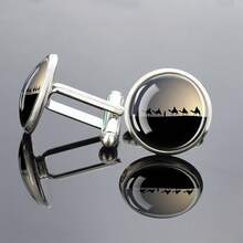1 Pair Desert Camel Pattern Men's Formal Glass Inlaid Cufflinks, Elegant Round Design, Exquisite Jewelry Accessory Gift - Silver - View 2