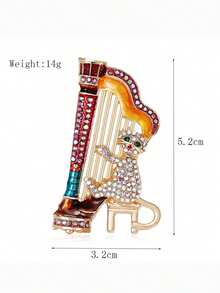 1pc Elastic Harp Cat Brooch, Creative Personalized Pin, High-End Jewelry Clothing Accessory - Piano-playing Cat - View 6