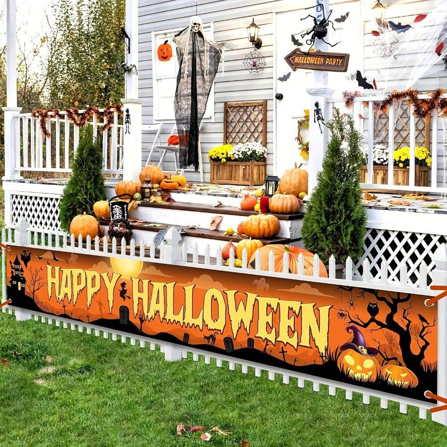 Halloween Outdoor Orange & Black Banner, Perfect For Yard Signs And Decorations, Celebrate The Spooky Season - A - View 1