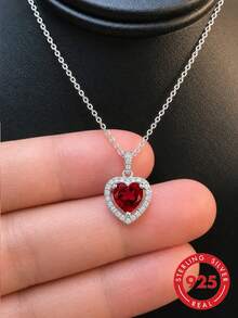 1pc S925 Sterling Silver Exquisite Romantic Heart Necklace, Women's Light Luxury Niche High-End Jewelry, Fashionable Personalized Daily Commute Party Versatile Wear Elegant Elegant Collarbone Chain Neck Accessory - Love - View 2