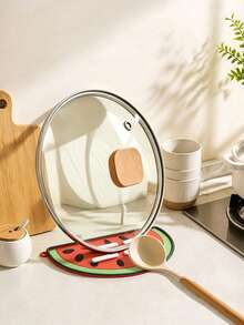 1pc Watermelon Shaped Pot Lid Holder, Multi-Functional Kitchen Spoon Rest, Heat Resistant Mat - Orange - View 4
