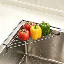 1pc Stainless Steel Sink Strainer Basket, Kitchen Vegetable & Dish Washing Rack, Multi-Functional Sink Drainer - Silver - View 4