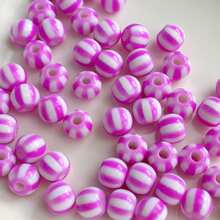 60pcs 8mm Multicolor Two‑Tone Striped Round Acrylic Stringing Beads, Color Block Loose Beads For DIY Bracelet, Keychain, Phone Charm Handmade Jewelry Supplies - Multicolor - View 26