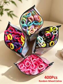 400pcs Cute Basic Colorful Hair Ties For Baby Girls, Elastic Seamless Dopamine Ponytail Hair Bands, Daily Use Hair Accessories - Multicolor - View 10
