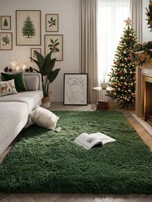 1pc Fluffy Rug, Soft And Skin-Friendly, 0.32inch Sponge Layer, Christmas Decoration, Soft And Plush, Home Decor, Room Decor, Home Supplies, Autumn Decoration, Autumn Home Decor, Door Mat, Living Room Rug, Kitchen Mat, Bedroom Decor, Bathroom Mat, Party Decoration, Gift - Dark Green - View 2