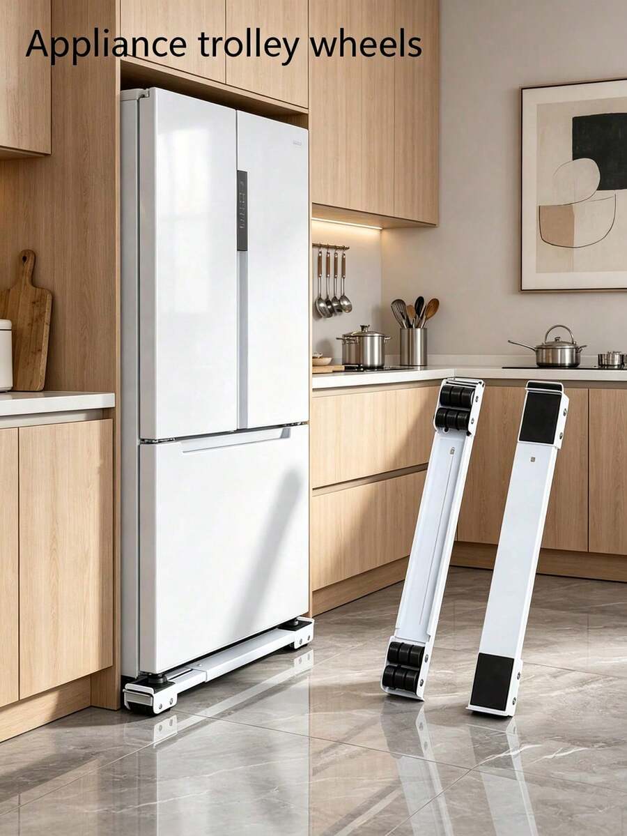 2Pcs Heavy Duty Shockproof Appliance Mobile Base, Durable White Roller Stand, Universal For Refrigerator, Washing Machine & Dryer, Easy To Move For Under Appliance Cleaning - White - View 1