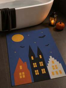 1pc Halloween Twilight Ghost Village Diatomaceous Earth Bathroom Mat - Multicolor - View 4
