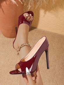 Sexy Fashion Round Toe Stiletto High Heel Slip-On Women's Burgundy Sandals - Burgundy - View 4