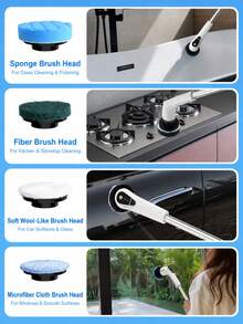 Electric Rotating Brush, Wireless Cleaning Brush, Household Use, 9 Interchangeable Brush Heads, 3 Adjustable Sizes, Suitable For Bathroom, Shower, Bathtub, Glass, Car - Multi-color - View 7