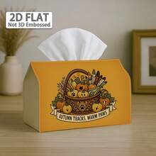 2D Flat 1pc, Tissue Box, Country Woodland Style Tissue Box Multi-Functional Autumn Napkin Dispenser, 2 Sizes Available, Durable Polyester Material, Decorated With Willow Basket And Pumpkin, Suitable For Autumn Harvest Theme Home Decor, Halloween - Multicolor - View 8