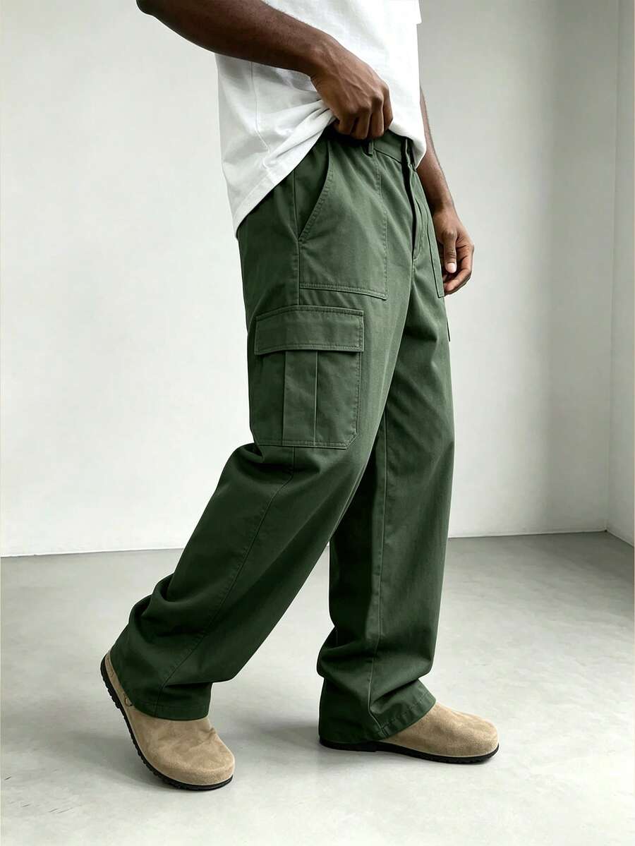 mulinsen Men's Loose Fit Cargo Pants With Multi-Pocket Design - Army Green - View 1