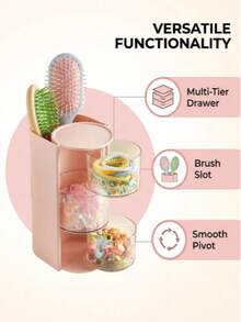 1pc Multifunctional Rotating Desktop Storage Box, Rotating Multi-Layer Transparent Hair Accessories Storage Box, Rotating Desktop Storage Box For Children's Room, Hair Clip Storage Box, Multiple Hair Accessories Storage Box - Multicolor - View 4
