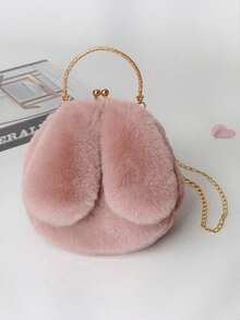 XD 1pc Kids Plush Rabbit Crossbody Bag, Korean Style Cute Handbag, Material, Suitable For Valentine's Day/Halloween/New Year Gifts For Children - Dusty Pink - View 4