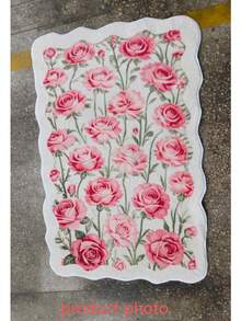 1 pieza Alfombra de borde ondulado con rosa rosa, estilo niña, alfombra de piso, decoración del hogar, alfombra de área, alfombra para exteriores, decoración del hogar, alfombra de área, alfombra para dormitorio, alfombra lavable - Multicolor - Ver 3