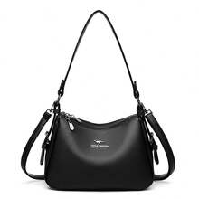 Simple Solid Color Shoulder Bag Large Capacity Tote Crossbody Bag For Women Fashion - Black - View 9