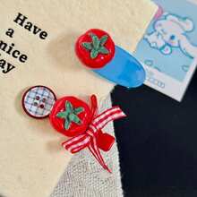 4/2pcs Set Cute Fruit ABS Plastic Red Tomato Shaped Hair Clips, Korean Minimalist Style Bangs Clips, Suitable For Daily School Wear Hair Accessories - Image For Reference Only, Subject To Actual Product - Multicolor - View 4