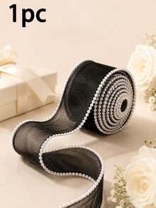 1PC/3PCS/5PCS Pearl Edge Mesh Ribbon, Exquisite Locked Edge Tulle Ribbon, Multiple Colors Available, Floral Bouquet Packaging, Gift Box Bow DIY Handmade Accessories, Atmospheric Decorative Ribbon - Transparent - View 16