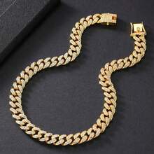 Rhinestone Gold Dog Collar, Hip Hop Style Gold Dog Necklace, Big Gold Chain Cat Collar, Full Rhinestone Fashion Pet Collar - Gold - View 6