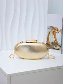 Dedoo Women's Evening Clutch, Oval Egg-Shaped Hard Shell Clutch, Shiny Metallic Gold PU Leather Material, Suitable For Gala Cocktail Party Wedding - Gold - View 7