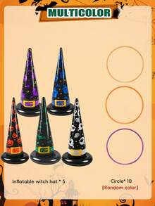 15/5/1pc Inflatable Witch Hat Ring Toss Game Set,Halloween Party Supplies, Reusable PVC Inflatable Game Props With Throwing Rings, Multiple Sets Available, For Yard Lawn Backyard Indoor Outdoor Halloween Holiday Decoration Group Activity - Multicolor - View 14