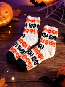 1/3/5 Pairs Halloween Theme Coral Thermal Socks, Thickened Warm Thermal Lined, Anti-Cold Home Floor Socks, Maternity Socks, Couple Socks, Autumn/Winter - Multicolor - View 14
