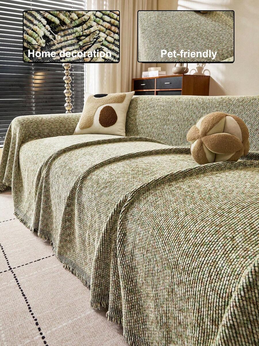 1pc Chenille Sofa Throw Blanket, Bohemian Style Sofa Cover, Dust-Proof, Stain-Resistant, Fade-Resistant, Protect Sofa From Cat Scratches, Suitable For All Seasons, Machine Washable