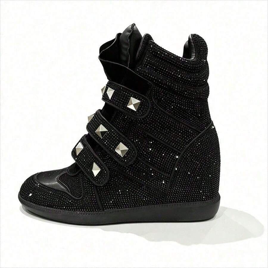 2026 New ISA Sneakers, Women's Vintage Casual Shoes With A Round Toe. Features A Hidden Heel For Extra Height. - 閃亮黑色鑽石 - 查看 1