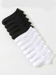 10 Pairs Women's Sports Black & White Thick Socks, Fashion Casual, Antibacterial Comfortable, Odor-Resistant Outdoor Sports, Running Fitness, Compression Knee Socks, Business Casual Vacation, High Tube Socks, Quick-Dry Odor-Resistant, Elastic Soft - Fashion Solid Color. Suitable For Spring, Summer, Autumn, Winter All Seasons, Casual Wear, Daily Use, Suitable For Yoga Sports Activities, Sweat-Absorbent Skin-Friendly, 5 Pairs/1 Pair - Multicolor - View 3