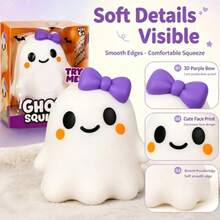 Extra Large Cute Ghost Squishy Stress Relief Toy, Halloween Spooky Cute Ghost Soft Squeeze Sensory Pressure Relief Toy, Collectible Desk Decor, Suitable For Classroom, Home, Halloween Birthday Party Gift - Multicolor - View 4