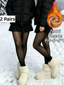 2件組女款大尺碼秋冬緊身褲，高腰高彈力內搭褲，保暖舒適，適合日常穿著 - 黑色 - 查看 1
