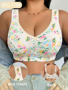 1pc Casual Comfortable Plus Size Women's Bra With Printed Design, Wire-Free Soft Comfortable Lingerie - Yellow - View 4
