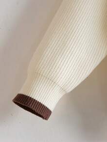 Boys Round Neck Long Sleeve Knit Sweater With Chest Pocket, Contrast Color Stripe Accents, Simple Casual Versatile Pullover, Suitable For School Daily Wear In Autumn/Winter - Apricot - View 6