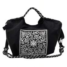 超人氣可愛刺繡帆布水桶包，女款時尚防水尼龍手提手機包，花卉刺繡帆布托特包，大容量抽繩托特包，可斜背或手提，休閒通勤布包，女款手提包，可拆卸肩帶 - 彩色 - 查看 13