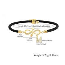1 pieza Pulsera de cuerda ajustable con símbolo de infinito e inicial de moda nueva para mujeres - Negro - Ver 2