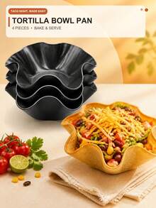 Taco Salad Bowl Maker Molds, 1/4/6/8 Packs Non Stick Carbon Steel Baking Bowls Tortilla Bowl Maker Shell Pans Taco Shell Maker, - Black - View 2