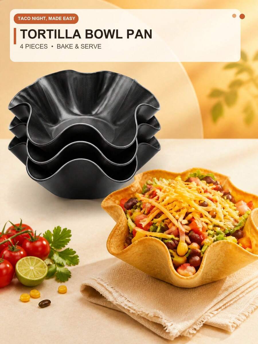 Taco Salad Bowl Maker Molds, 1/4/6/8 Packs Non Stick Carbon Steel Baking Bowls Tortilla Bowl Maker Shell Pans Taco Shell Maker,