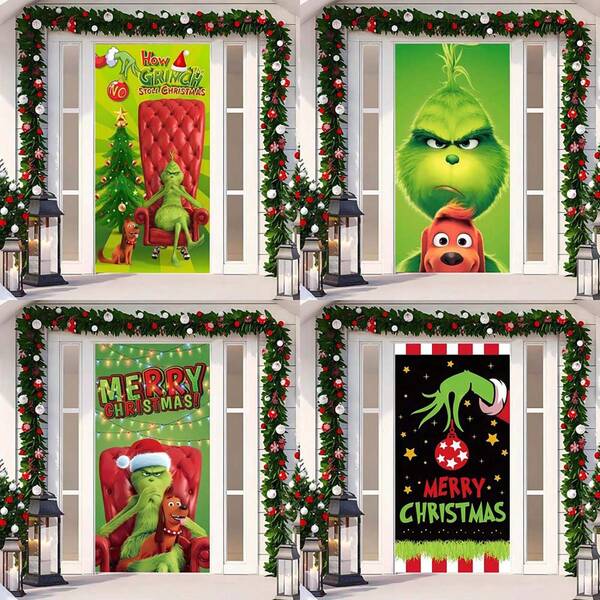 The Grinch The 70.9in*35.5in Christmas Green Monster Door Cover Decoration Hanging Cloth, Green Monster Christmas Monster Door Curtain New Year Hanging Tapestry Decoration Ornament, Christmas Party Costume Prop; New Year Gift Christmas Gift