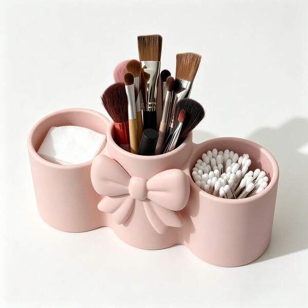 Cute 3-Slot Butterfly Makeup Brush Holder, Pink Multi-Compartment Cosmetic Storage Cup, Kawaii Desktop Stationery Organizer, Elegant Vanity Tray For Lipstick, Eyebrow Pencil And Other Makeup Brushes, Girls' Dressing Table Decor Gift, Hair Organizer, Back To School Storage
