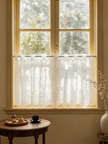 1PC European Style Lace Rod Pocket Short Curtain, White Embroidered Gauze Bay Window Small Curtain, French 3D Embroidery Half Curtain For Window, Cabinet, Partition - Multicolor - View 3