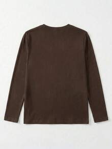 Women's Solid Color Long Sleeve Crew Neck T-Shirt, Loose Casual Top, Versatile All-Match Layering Tee For Spring And Autumn - Coffee Brown - View 5