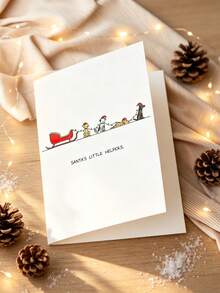 1pc Cute Dog Christmas Greeting Card, Funny "Santa's Little Helpers" Puppy Sleigh Design, Holiday Note Card For Dog Lovers With Envelope - Multicolor - View 1