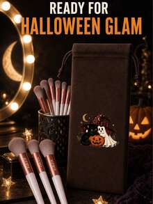 FSJF FIX 12-Piece Makeup Brush Set With Halloween Drawstring Storage Pouch, White Handle Rose Gold Tone Face And Eye Brushes For Foundation, Powder, Blush, Eyeshadow, Brows, Daily Beauty Routines, Party Looks, Travel And Makeup Organization - Multicolor - View 4