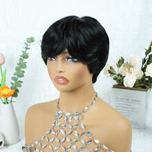 Short Pixie Cut Wig Straight Layered Remy Human Hair Wig With Bangs Natural Look For Women Easy To Wear, None Lace For Daily Wear & Cosplay & Parties & Music Festival & Valentine's Day - Natural Black - View 4