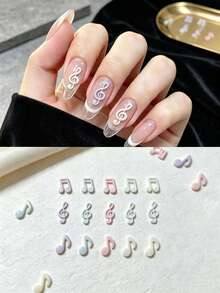 20-200Pcs Colorful Music Note Nail Charms - Alloy 3D Treble Clef Decorations, Dopamine Colors, For DIY Manicure - Multicolor - View 4