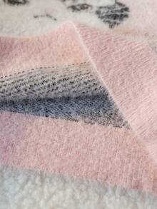 Girls Sweet Cute Cat Jacquard Round Neck Long Sleeve Sweater Knit Pullover Faux Mink Fur Casual Versatile Short Style Suitable For Daily Wear Campus Spring Autumn Winter - Pink - View 6