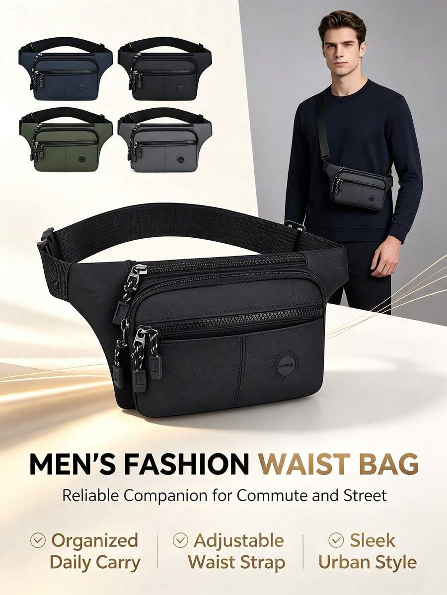 1pc Men's Multi-Functional Waist Bag, Multi-Compartment Large Capacity Chest Bag, Adjustable Shoulder Strap Crossbody Bag, Outdoor Travel, Sling