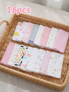 momscare 16pcs Baby Bibs, Multi-Purpose Mouth Wipes, Multiple Colors, Soft And Comfortable Fabric For Newborn Baby Girls, Face Towels - Multicolor - View 15