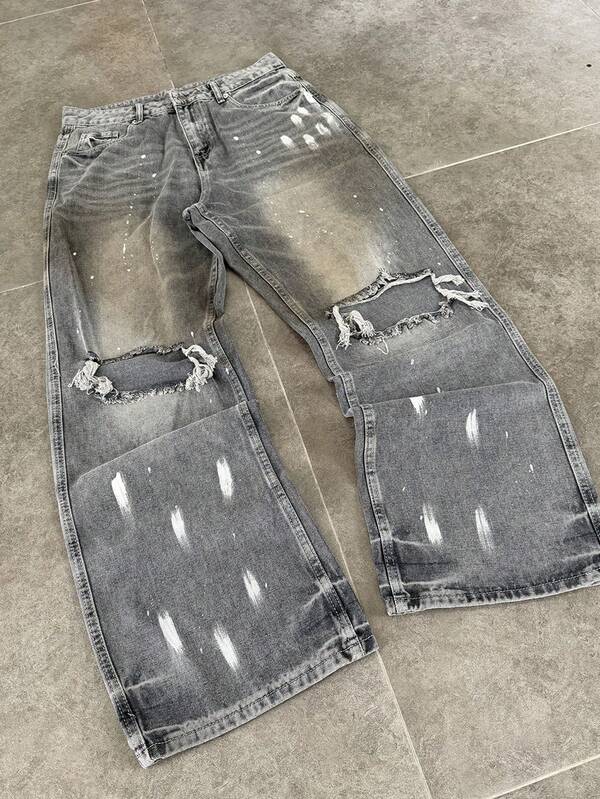 Men's Washed Ripped Slant Pocket Jeans Daily Minimalist Fashion