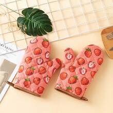 Strawberry Pattern Thickened Kitchen Cooking Microwave Oven Mitts And Heat-Resistant Pads Set, Suitable For Daily Home Kitchen Restaurant Oven, 2pcs/4pcs - View 1